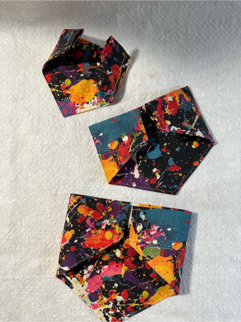 Handmade Pet Multicolor Paint-Splash Critter Cape Bandana Scarf Reversible - Picture 5 of 9